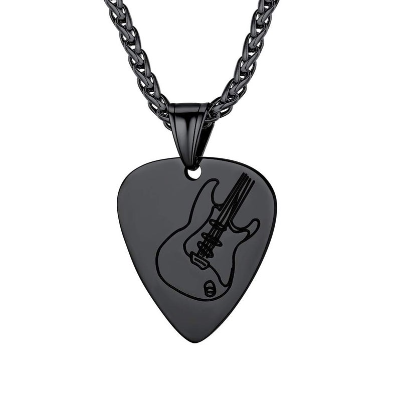 Suplight Stainless Steel Black Guitar Pick Necklace for Men Waterproof Guitar Picks Holder Pendant Plectrum Music Note Necklace Musical Guitarist Jewelry Gift for Women Men - Image 1